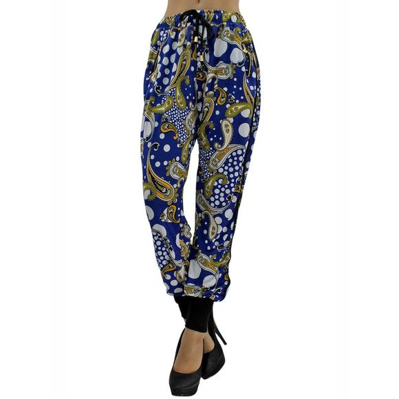Blue Colorful Paisley Jogger Pants With Tuxedo Stripe - Picture 1 of 4